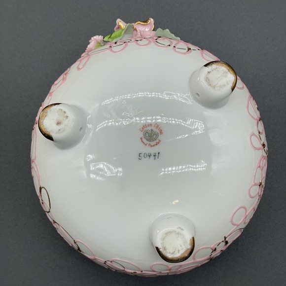 Vintage 3 Legged Lefton China Hand Painted Bowl/Planter Marked 50441 Gold Pink - Picture 8 of 9